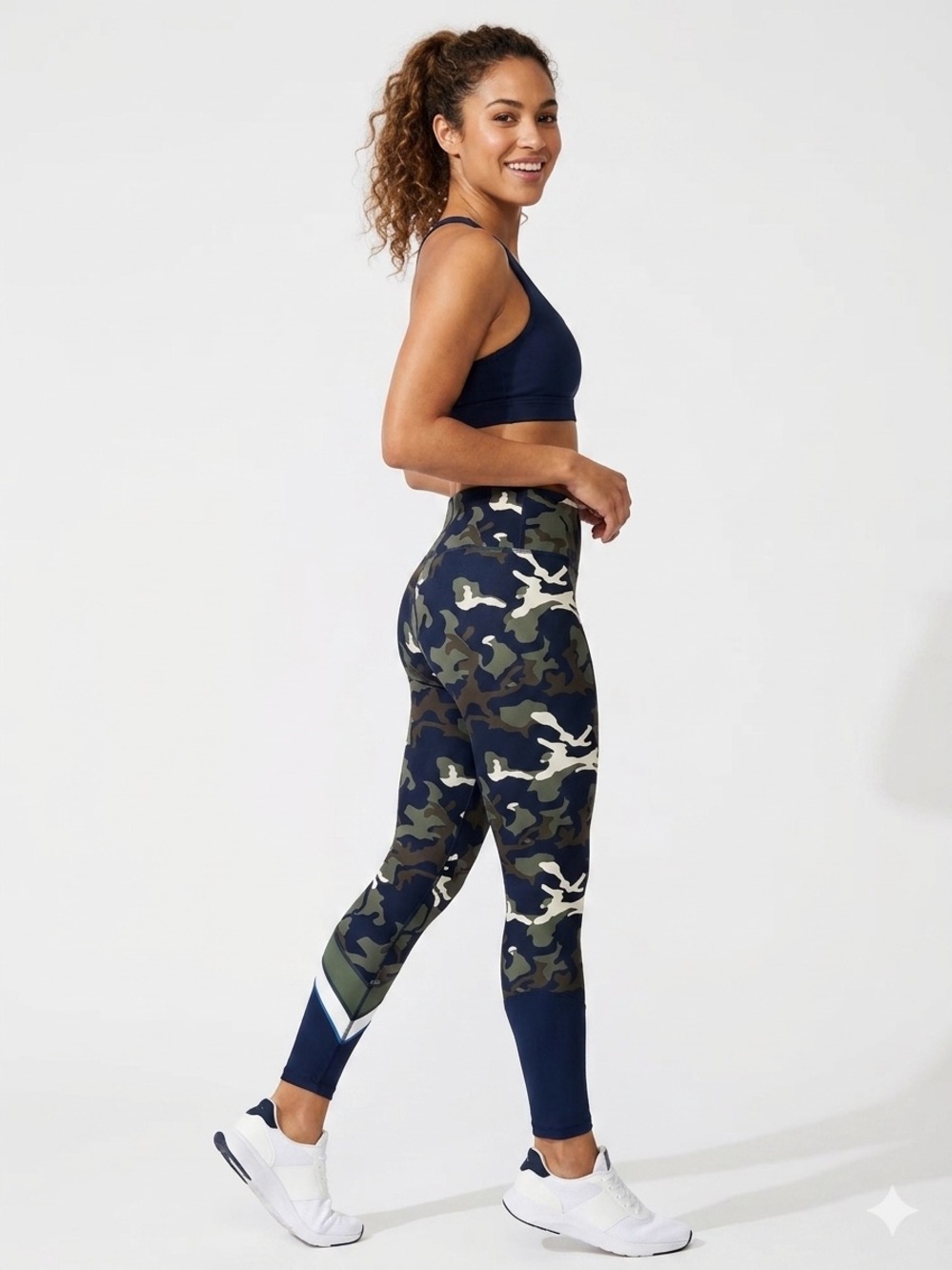 The Upside Navy and Olive Camo High-Waist Leggings